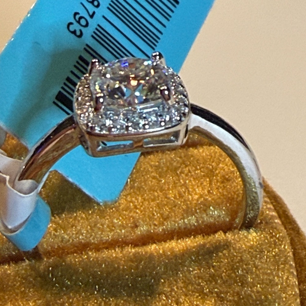 1.35ct Moissanite Halo Sterling Silver Ring - Picture 3 of 6